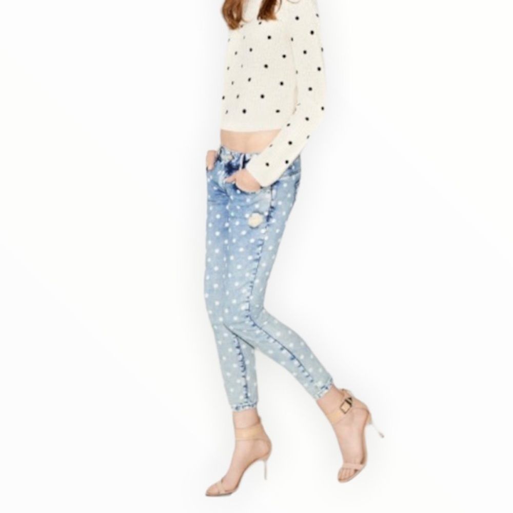 ZARA Trafaluc Acid Wash Distressed Polka Dot Skinny Jeans